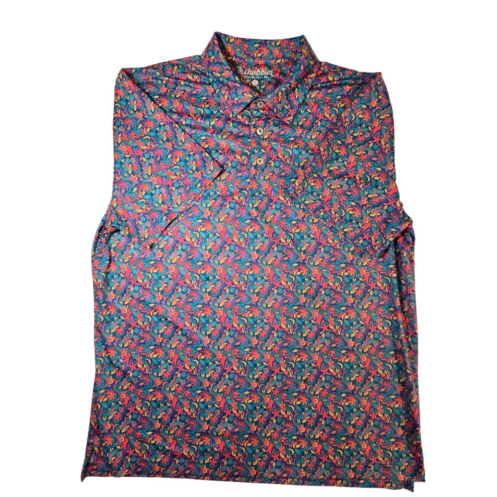 Chubbies Polo Shirt Mens Large Multicolor Excellent Tropical Floral Performance - Picture 2 of 4